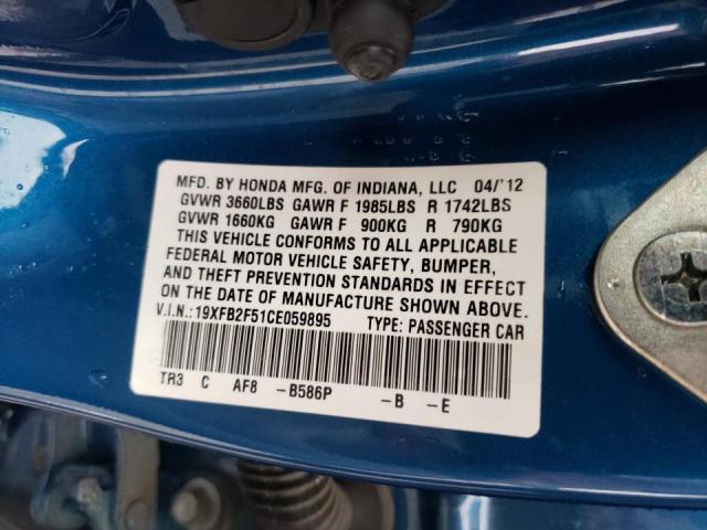 Photo 10 from auction – 2012 HONDA CIVIC LX with VIN 19XFB2F51CE059895