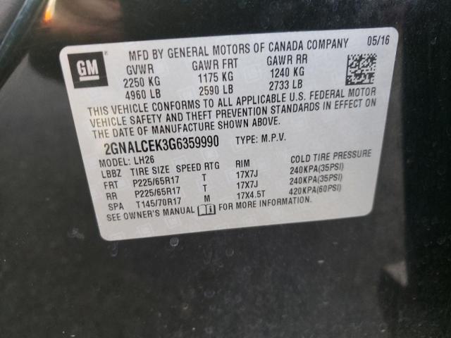 Photo 10 from auction – 2016 CHEVROLET EQUINOX LT with VIN 2GNALCEK3G6359990