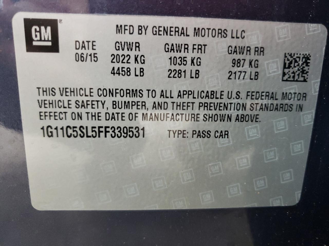 Photo 10 from auction – 2015 CHEVROLET MALIBU 1LT with VIN 1G11C5SL5FF339531