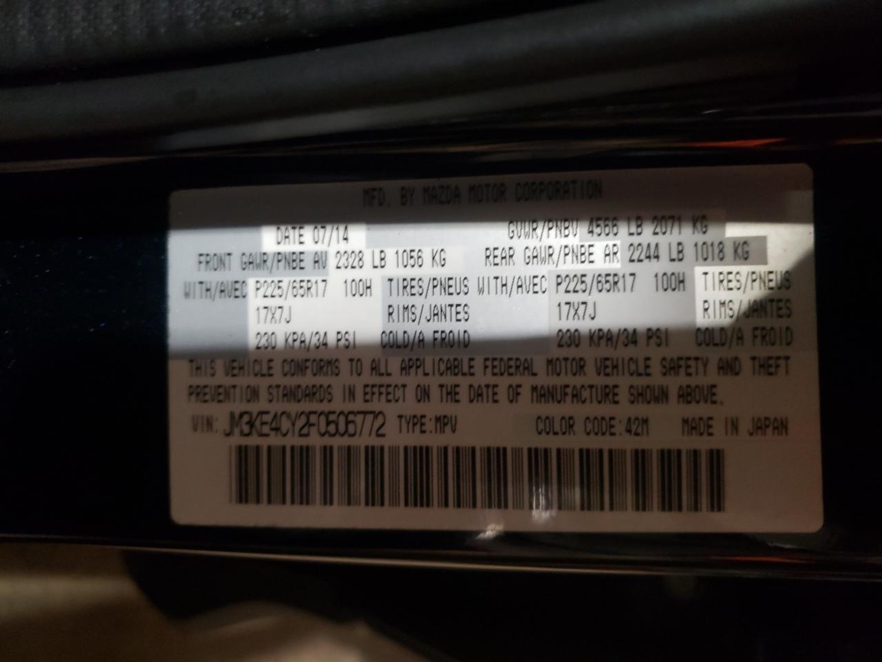 Photo 10 from auction – 2015 MAZDA CX-5 TOURI with VIN JM3KE4CY2F0506772