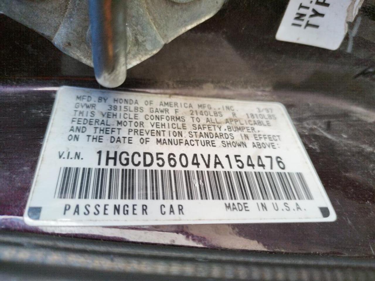 Photo 10 from auction – 1997 HONDA ACCORD with VIN 1HGCD5604VA154476