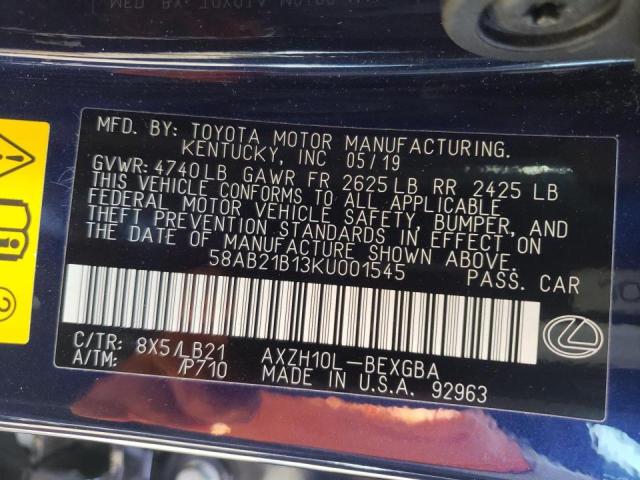 Photo 10 from auction – 2019 LEXUS ES 300H with VIN 58AB21B13KU001545