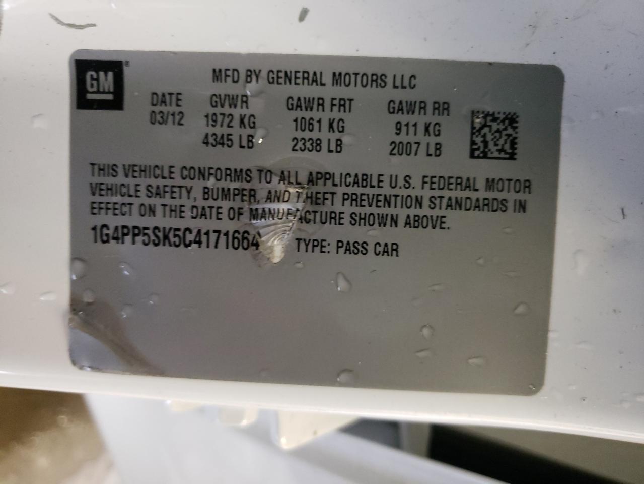 Photo 10 from auction – 2012 BUICK VERANO with VIN 1G4PP5SK5C4171664
