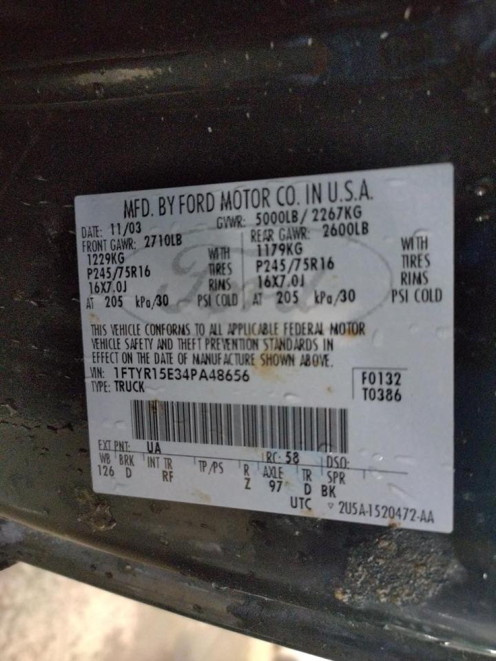 Photo 10 from auction – 2004 FORD RANGER SUP with VIN 1FTYR15E34PA48656