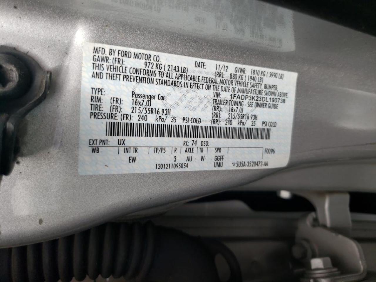 Photo 10 from auction – 2013 FORD FOCUS SE with VIN 1FADP3K23DL190738
