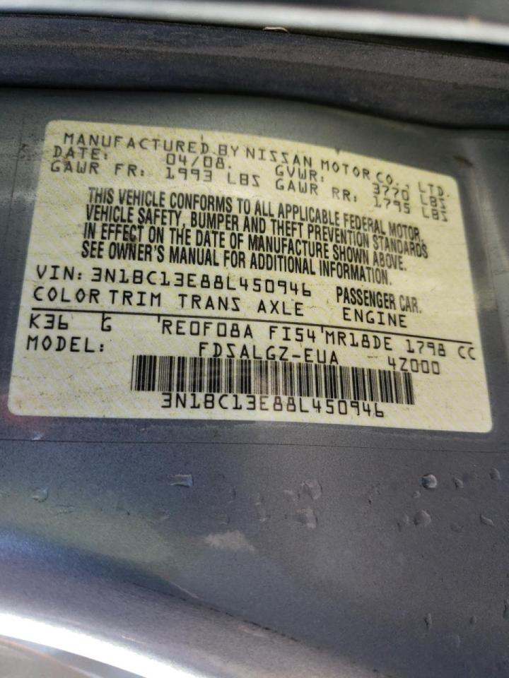 Photo 10 from auction – 2008 NISSAN VERSA S with VIN 3N1BC13E88L450946
