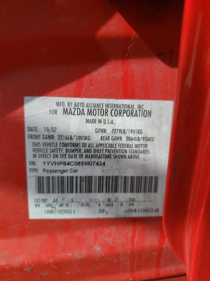 Photo 10 from auction – 2008 MAZDA 6 I with VIN 1YVHP84C085M07424