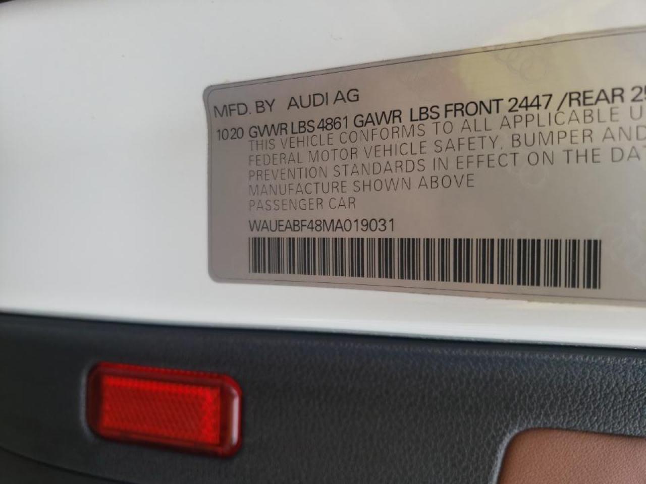 Photo 10 from auction – 2021 AUDI A4 PREMIUM with VIN WAUEABF48MA019031