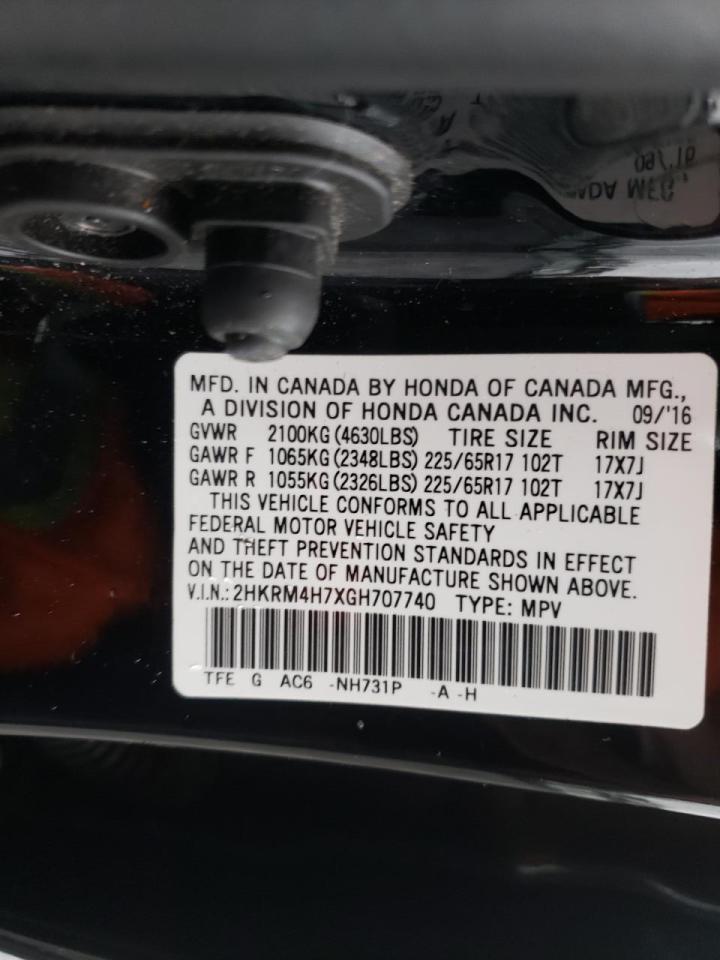 Photo 10 from auction – 2016 HONDA CR-V EXL with VIN 2HKRM4H7XGH707740