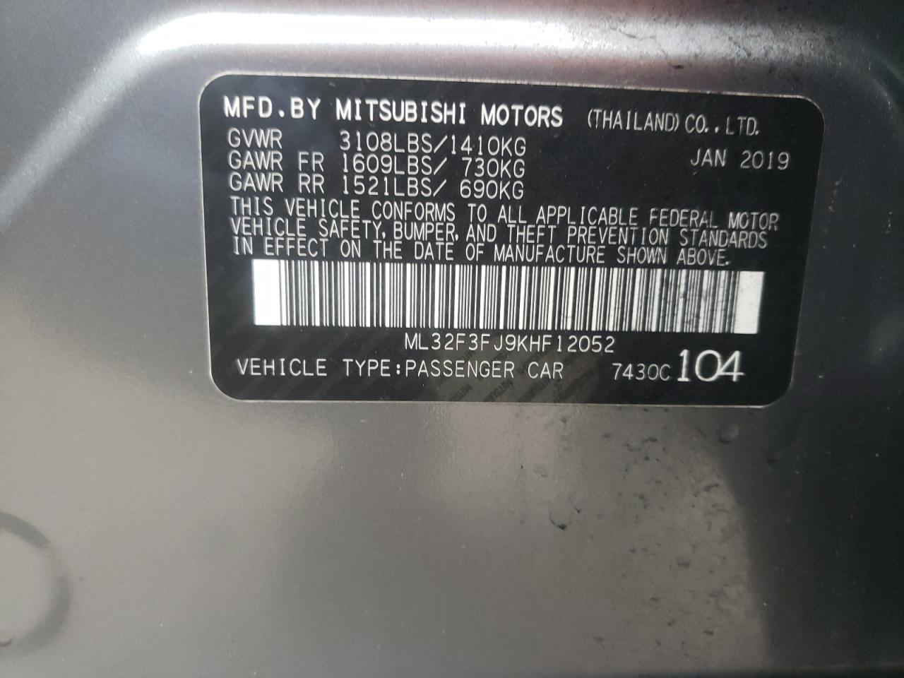 Photo 10 from auction – 2019 MITSUBISHI MIRAGE G4 with VIN ML32F3FJ9KHF12052