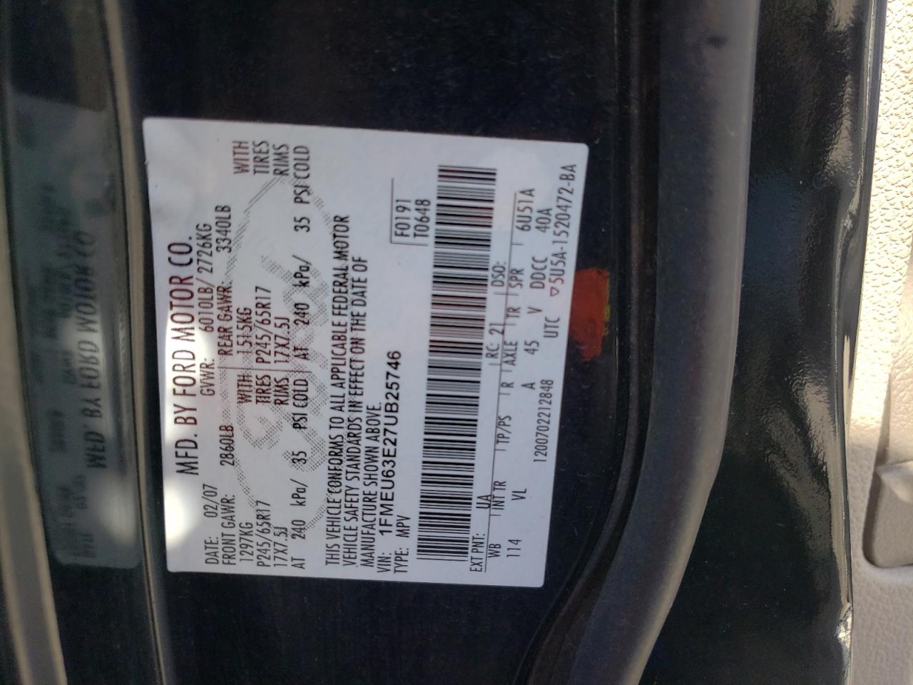 Photo 10 from auction – 2007 FORD EXPLORER X with VIN 1FMEU63E27UB25746