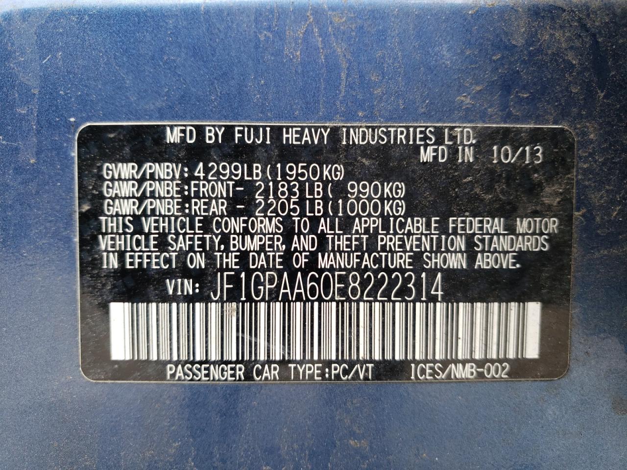 Photo 10 from auction – 2014 SUBARU IMPREZA with VIN JF1GPAA60E8222314
