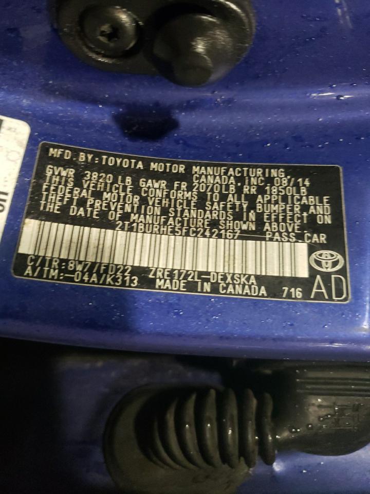 Photo 10 from auction – 2015 TOYOTA COROLLA L with VIN 2T1BURHE5FC242167