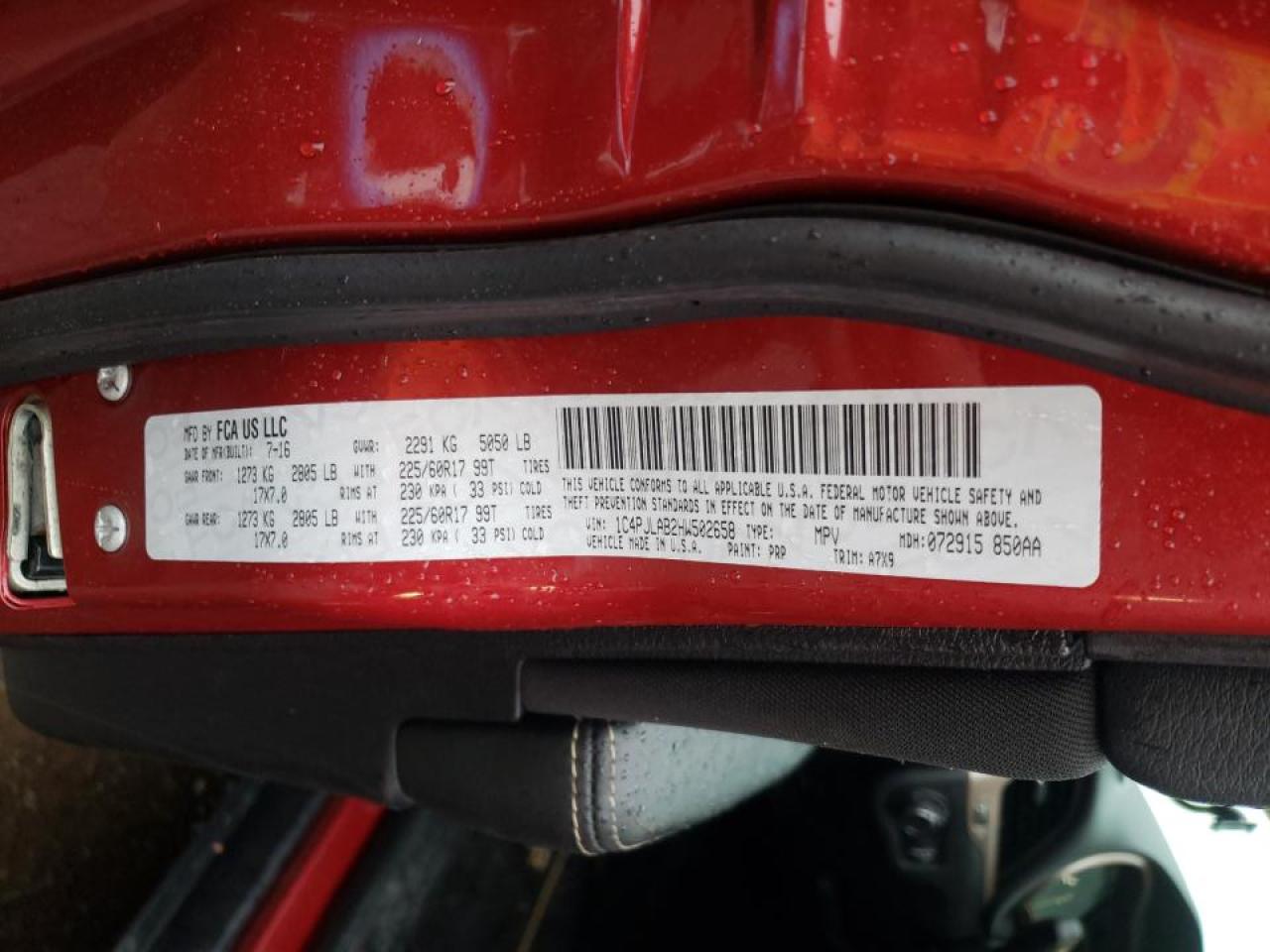 Photo 10 from auction – 2017 JEEP CHEROKEE S with VIN 1C4PJLAB2HW502658