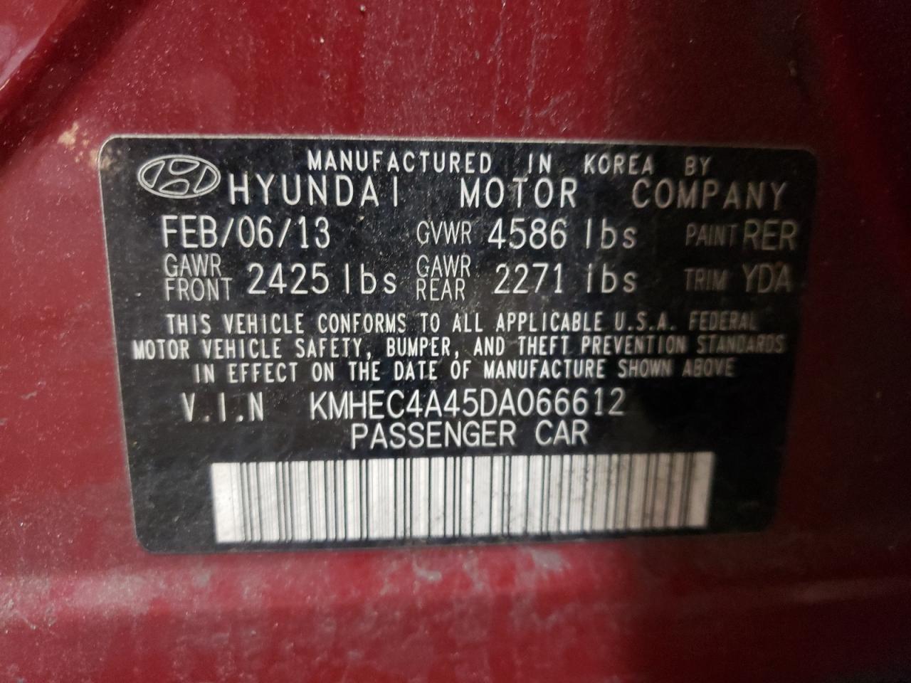 Photo 10 from auction – 2013 HYUNDAI SONATA HYB with VIN KMHEC4A45DA066612