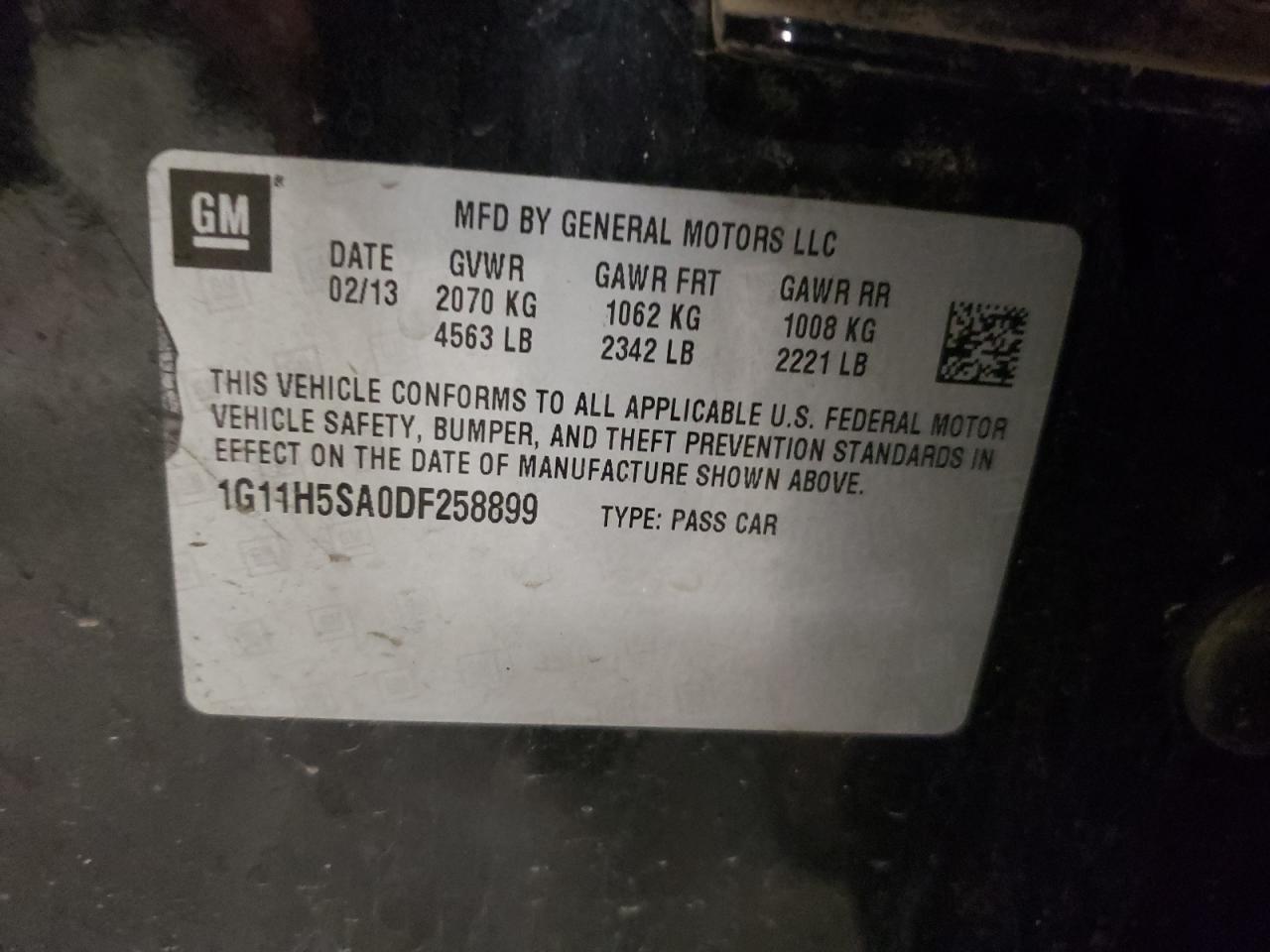 Photo 10 from auction – 2013 CHEVROLET MALIBU LTZ with VIN 1G11H5SA0DF258899