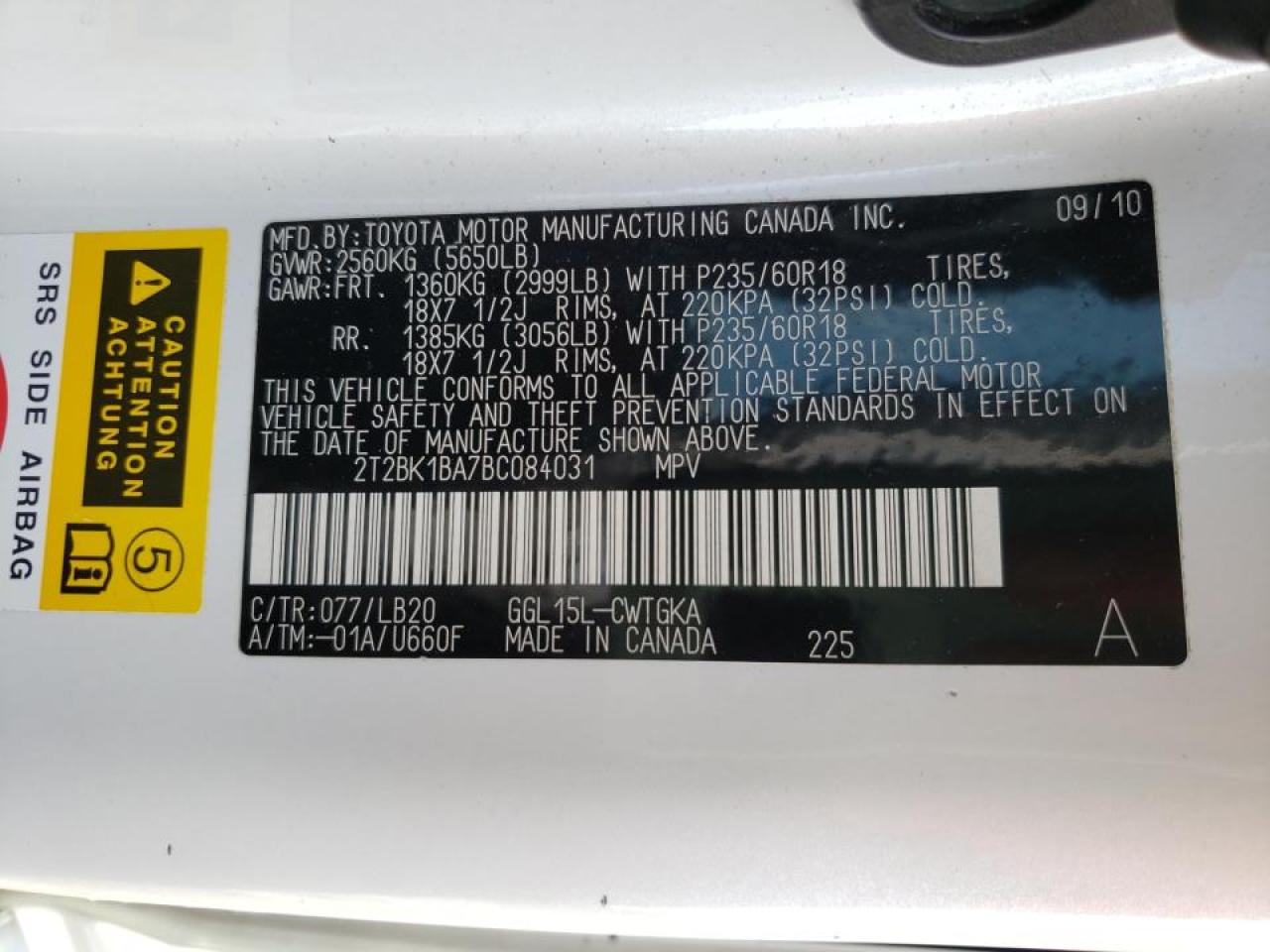 Photo 10 from auction – 2011 LEXUS RX 350 with VIN 2T2BK1BA7BC084031