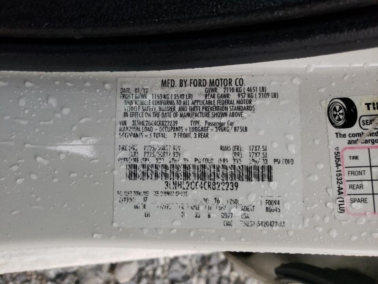 Photo 10 from auction – 2012 LINCOLN MKZ with VIN 3LNHL2GC4CR822239