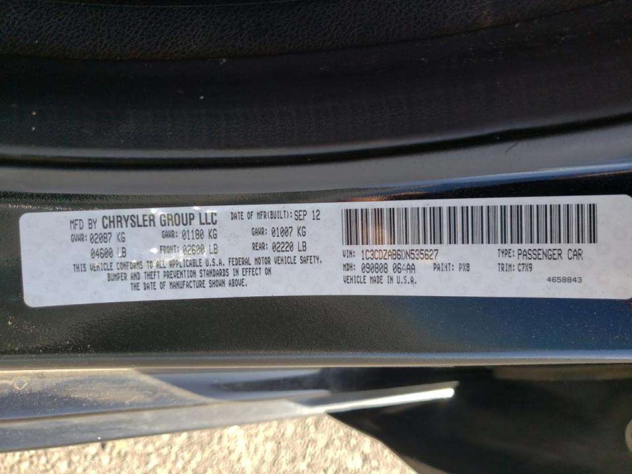 Photo 10 from auction – 2013 DODGE AVENGER SE with VIN 1C3CDZAB6DN535627