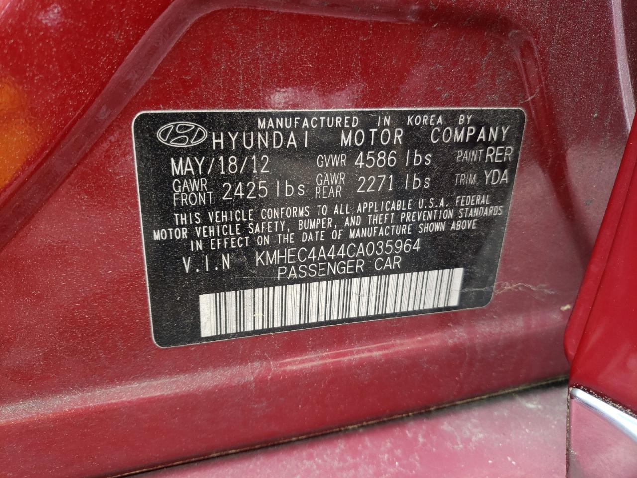 Photo 10 from auction – 2012 HYUNDAI SONATA HYB with VIN KMHEC4A44CA035964