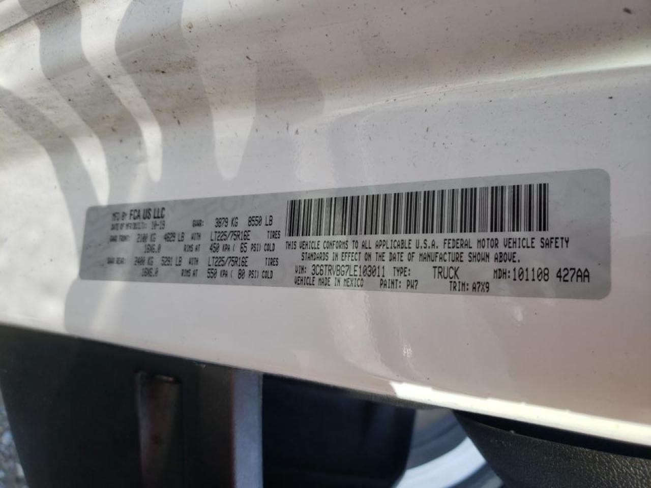 Photo 10 from auction – 2020 RAM PROMASTER with VIN 3C6TRVBG7LE103011