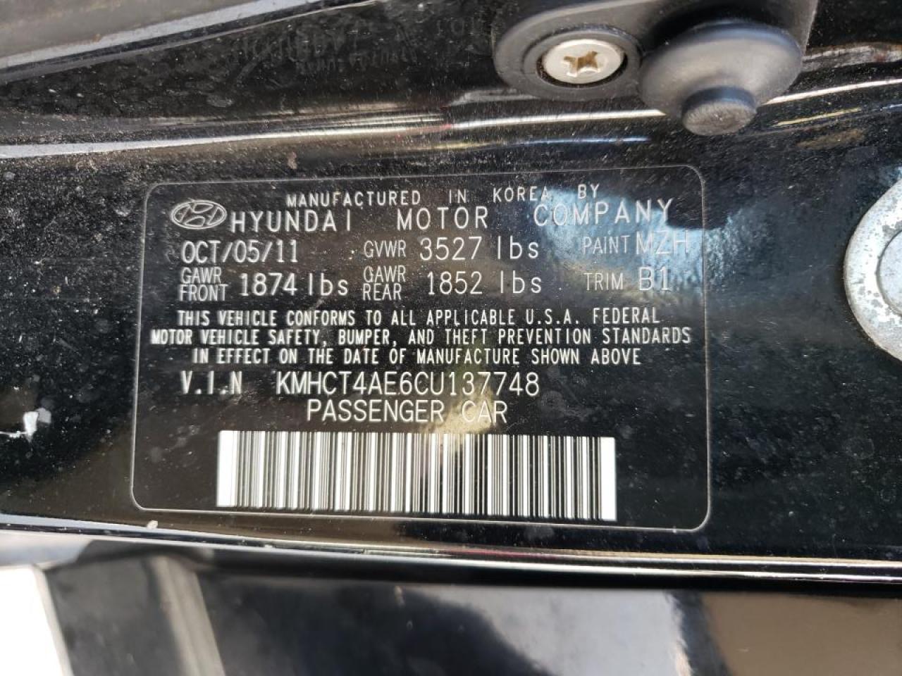 Photo 10 from auction – 2012 HYUNDAI ACCENT GLS with VIN KMHCT4AE6CU137748