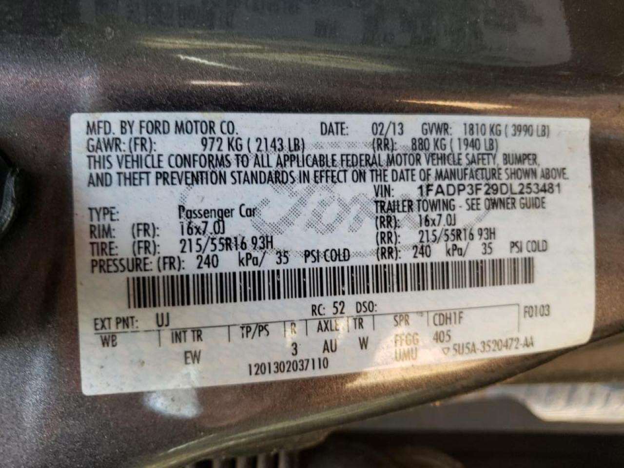Foto 10 de la subasta – 2013 FORD FOCUS SE con VIN 1FADP3F29DL253481