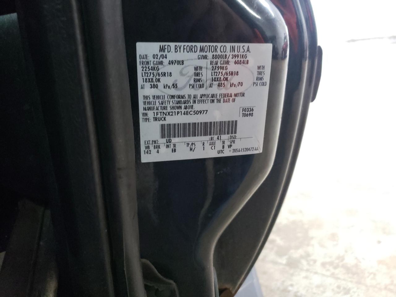 Photo 10 from auction – 2004 FORD F250 SUPER with VIN 1FTNX21P14EC50977