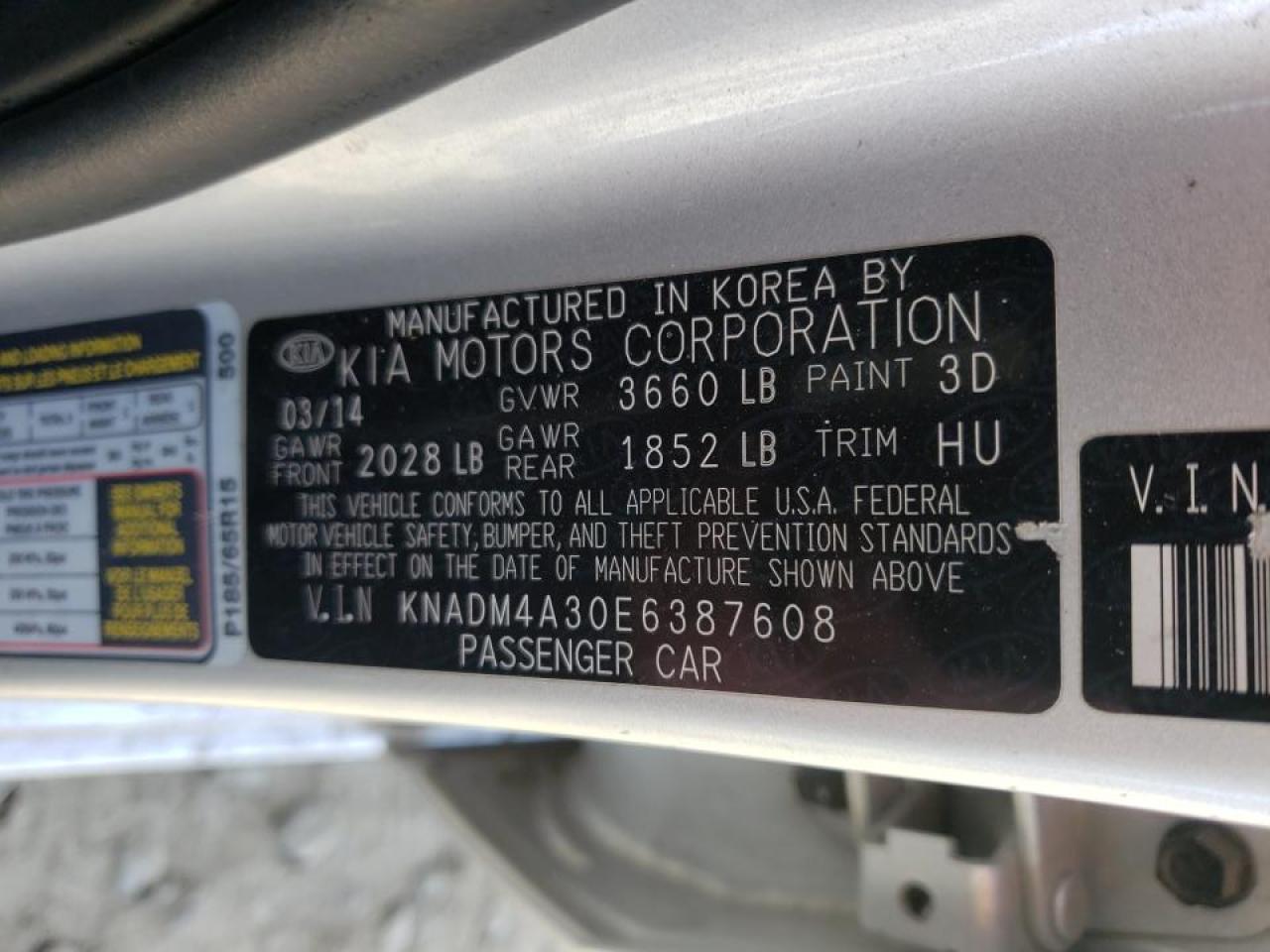 Photo 10 from auction – 2014 KIA RIO LX with VIN KNADM4A30E6387608