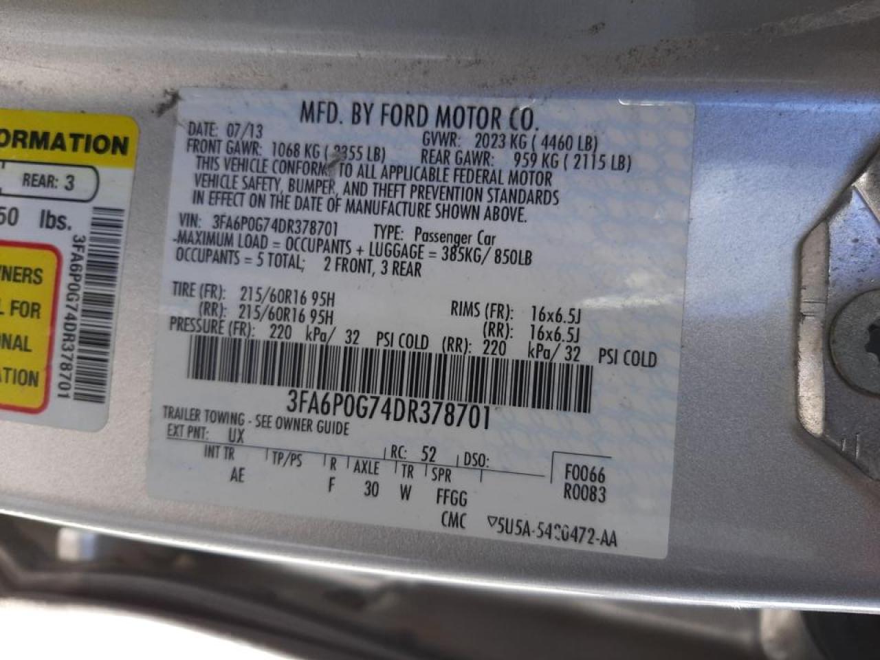 Photo 10 from auction – 2013 FORD FUSION S with VIN 3FA6P0G74DR378701