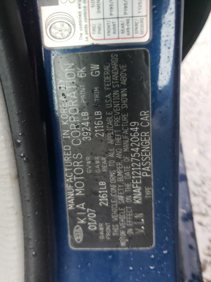 Photo 10 from auction – 2007 KIA SPECTRA EX with VIN KNAFE121275420649