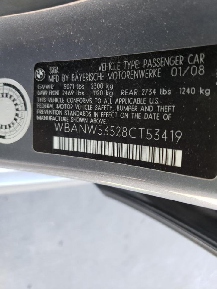 Photo 10 from auction – 2008 BMW 550 I with VIN WBANW53528CT53419