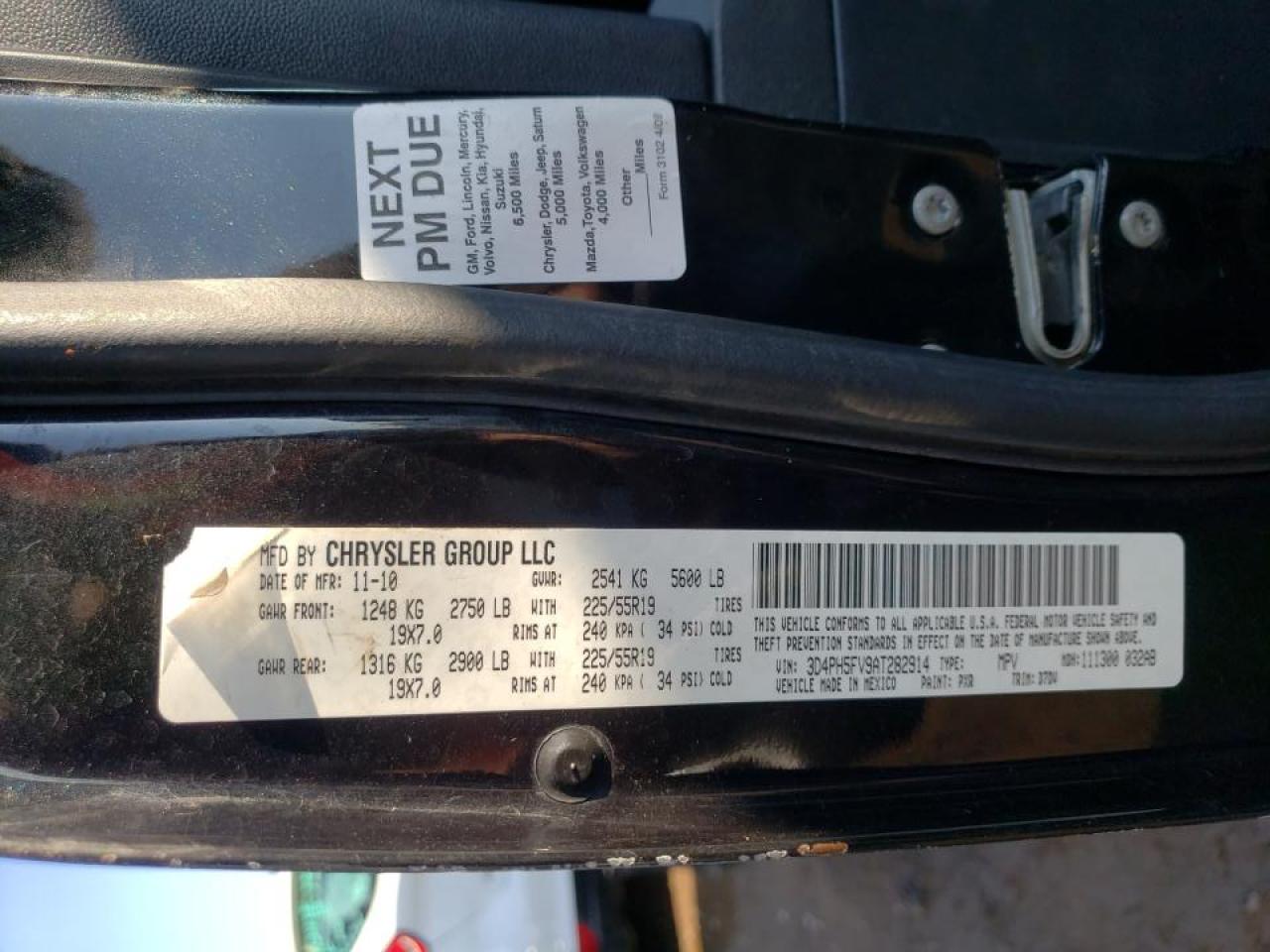 Photo 10 from auction – 2010 DODGE JOURNEY SX with VIN 3D4PH5FV9AT282914
