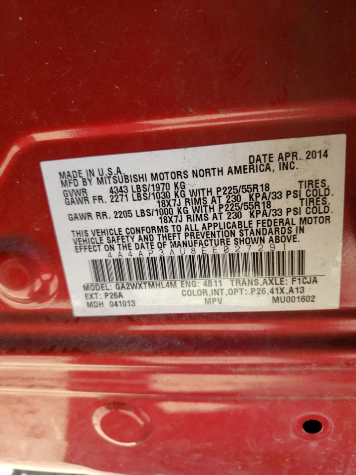 Photo 10 from auction – 2014 MITSUBISHI OUTLANDER with VIN 4A4AP3AU8EE027291