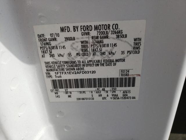 Photo 10 from auction – 2010 FORD F150 SUPER with VIN 1FTFX1EV2AFD03120