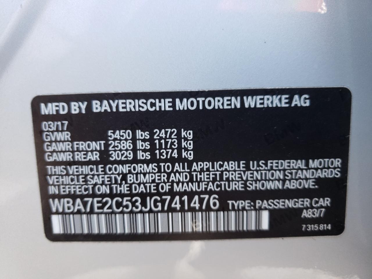 Photo 10 from auction – 2018 BMW 740 I with VIN WBA7E2C53JG741476