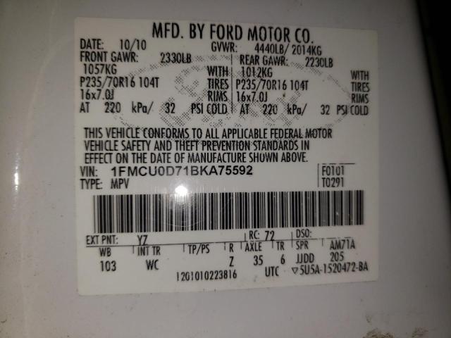 Photo 10 from auction – 2011 FORD ESCAPE XLT with VIN 1FMCU0D71BKA75592