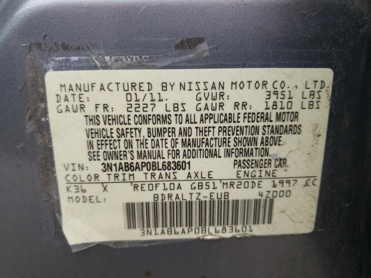 Photo 10 from auction – 2011 NISSAN SENTRA 2.0 with VIN 3N1AB6AP0BL683601