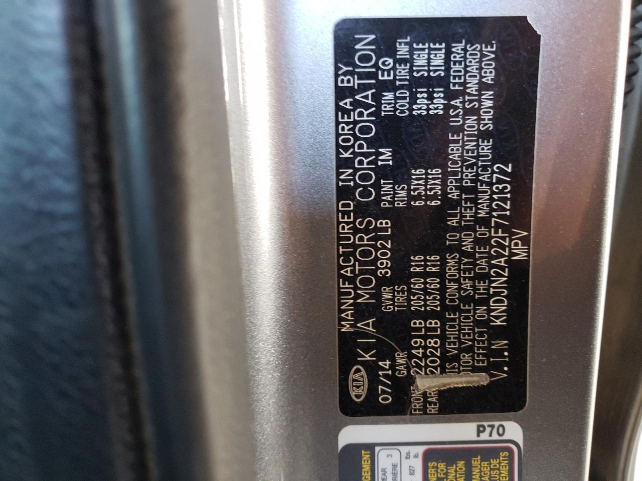 Photo 10 from auction – 2015 KIA SOUL with VIN KNDJN2A22F7121372