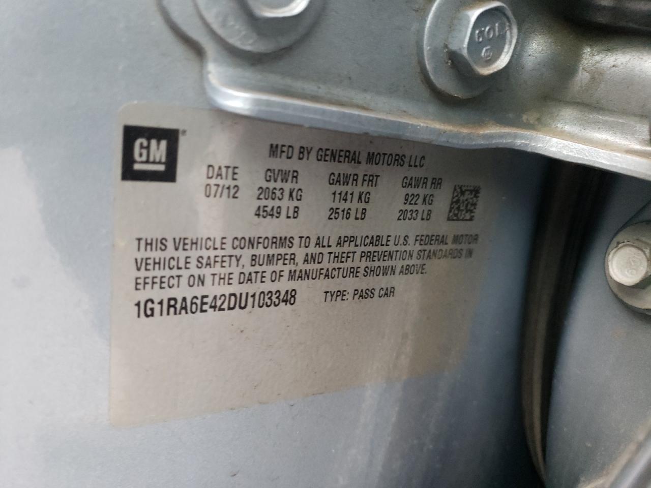 Photo 10 from auction – 2013 CHEVROLET VOLT with VIN 1G1RA6E42DU103348