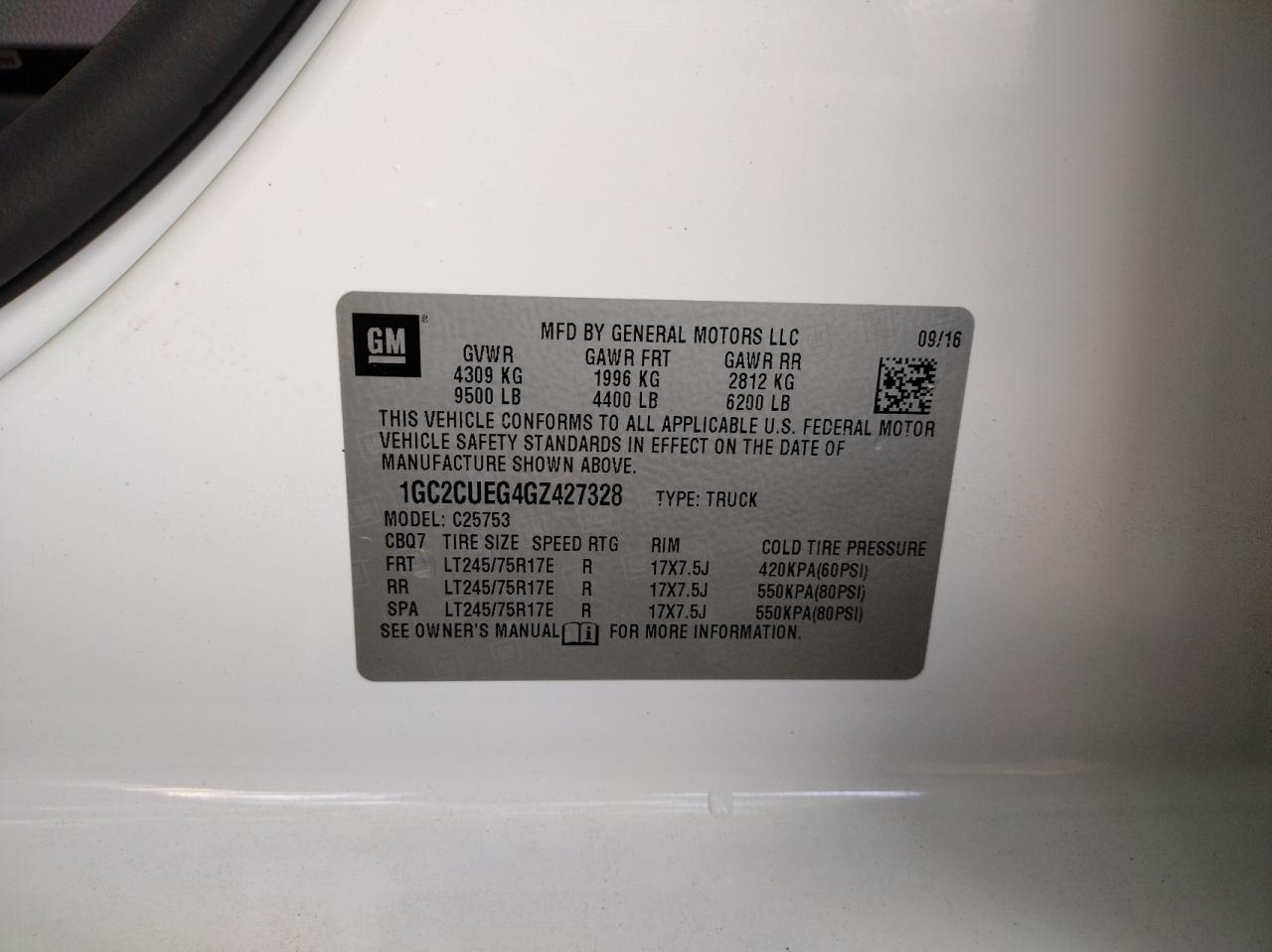 Photo 10 from auction – 2016 CHEVROLET SILVERADO with VIN 1GC2CUEG4GZ427328