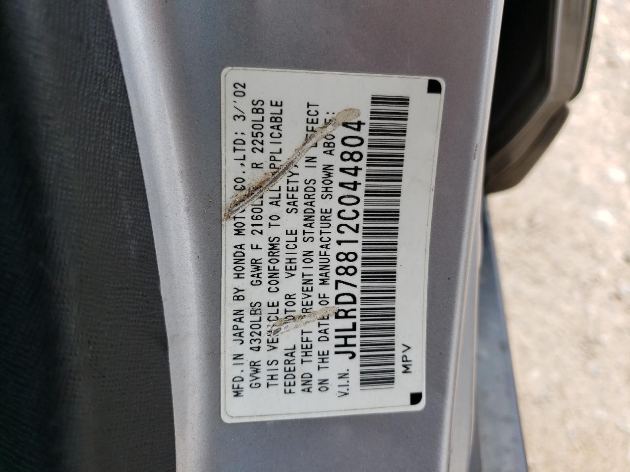 Photo 10 from auction – 2002 HONDA CR-V EX with VIN JHLRD78812C044804