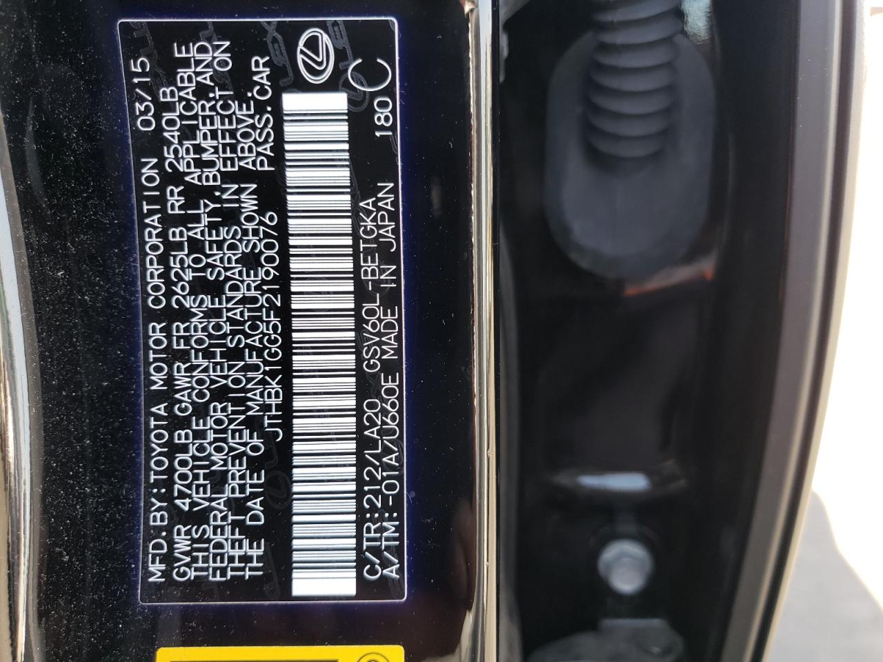 Photo 10 from auction – 2015 LEXUS ES 350 with VIN JTHBK1GG5F2190076