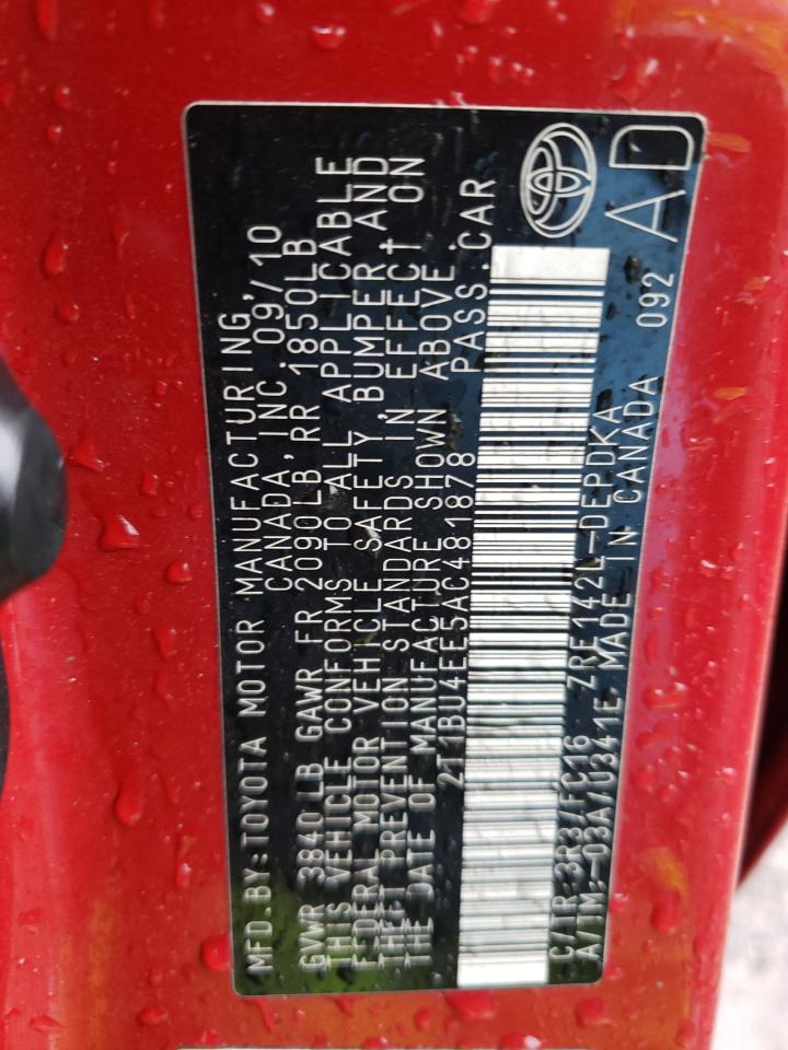 Photo 10 from auction – 2010 TOYOTA COROLLA BA with VIN 2T1BU4EE5AC481878