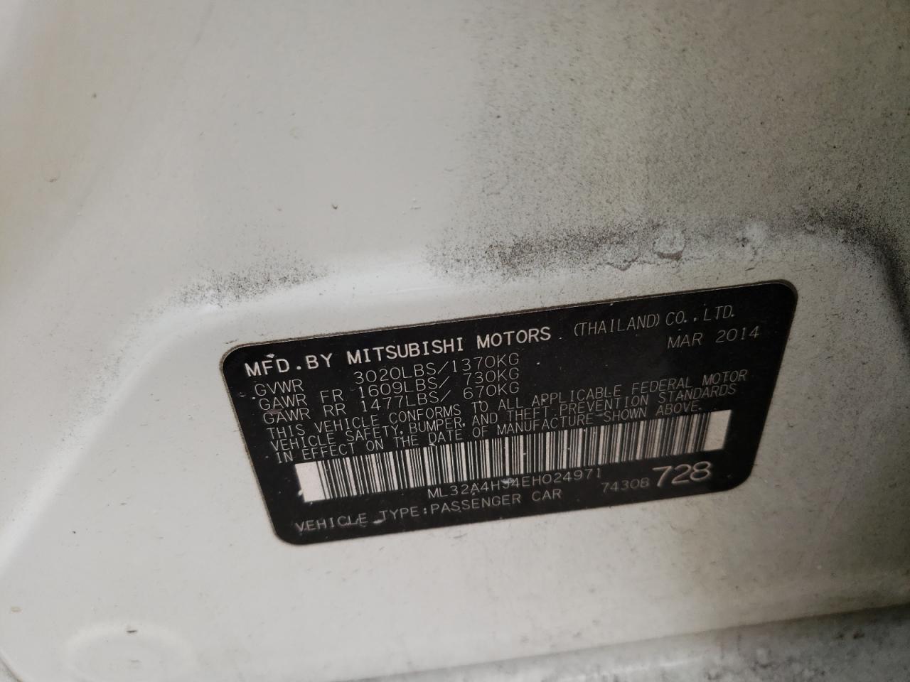 Photo 10 from auction – 2014 MITSUBISHI MIRAGE ES with VIN ML32A4HJ4EH024971