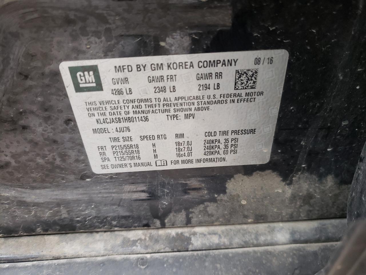 Photo 10 from auction – 2017 BUICK ENCORE PRE with VIN KL4CJASB1HB011436