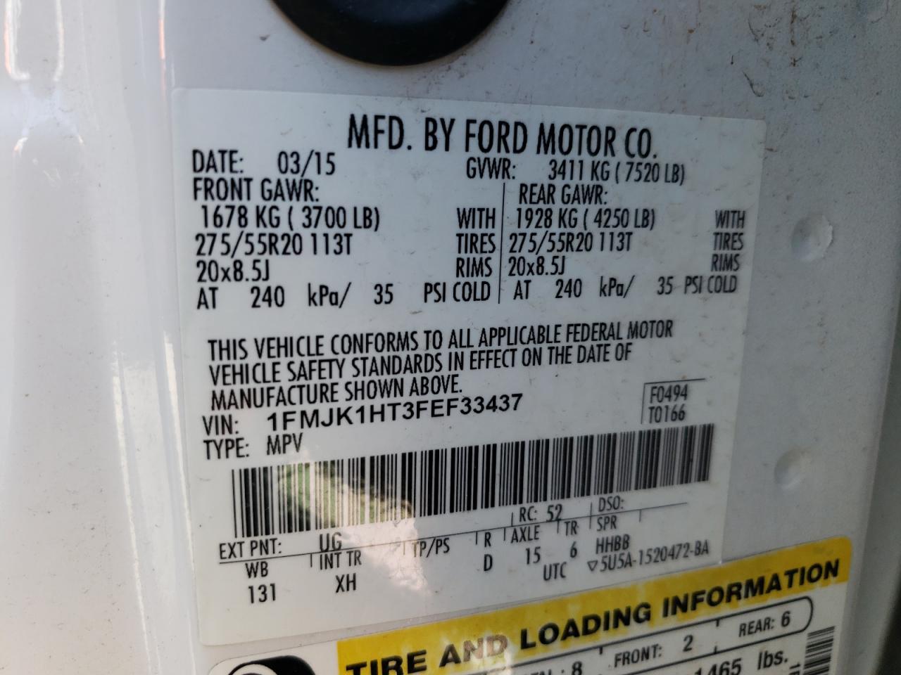 Photo 10 from auction – 2015 FORD EXPEDITION with VIN 1FMJK1HT3FEF33437