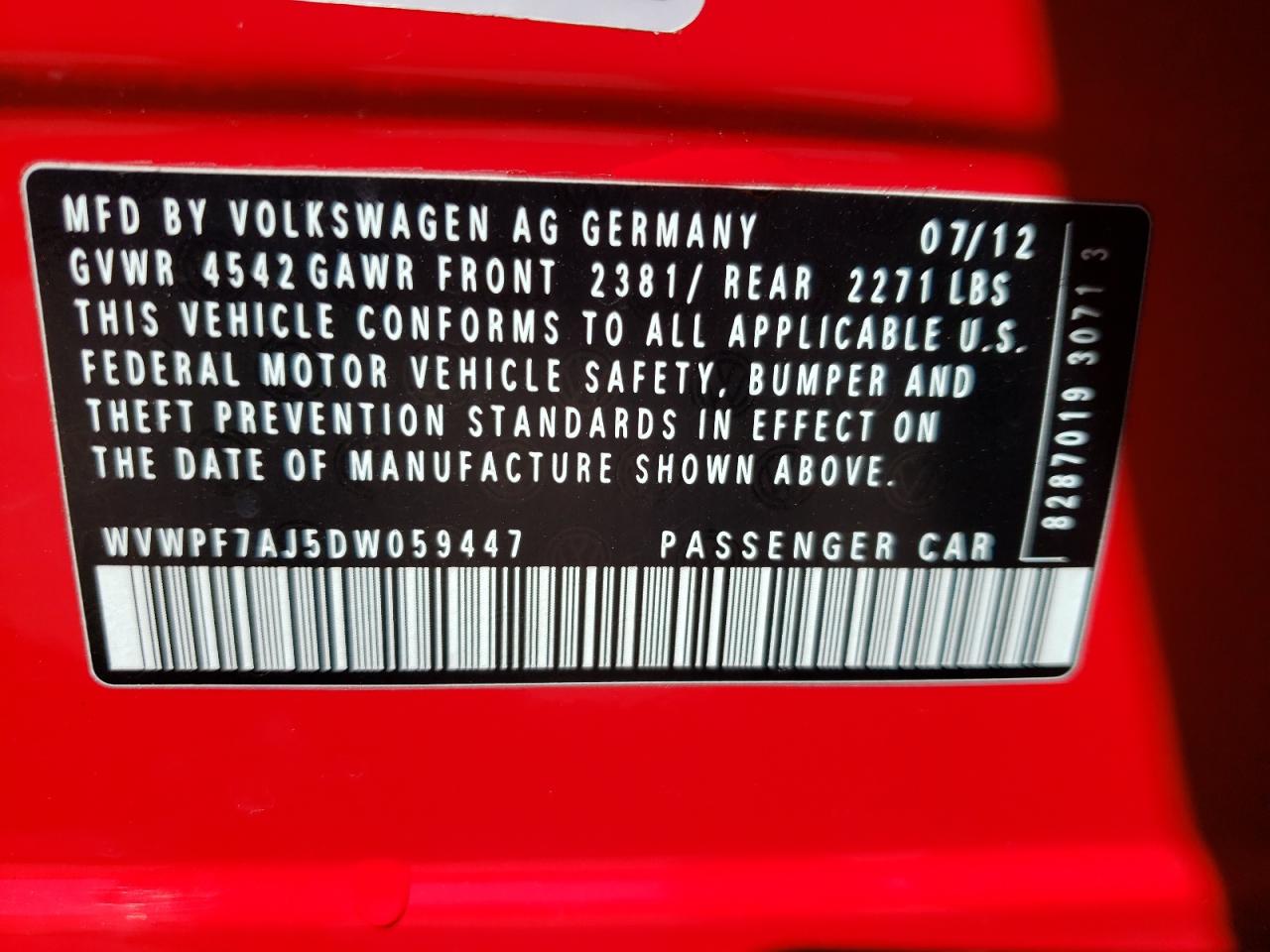 Photo 10 from auction – 2013 VOLKSWAGEN GOLF R with VIN WVWPF7AJ5DW059447