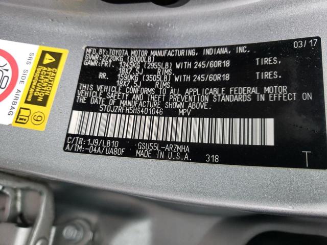 Photo 10 from auction – 2017 TOYOTA HIGHLANDER with VIN 5TDJZRFH5HS401046