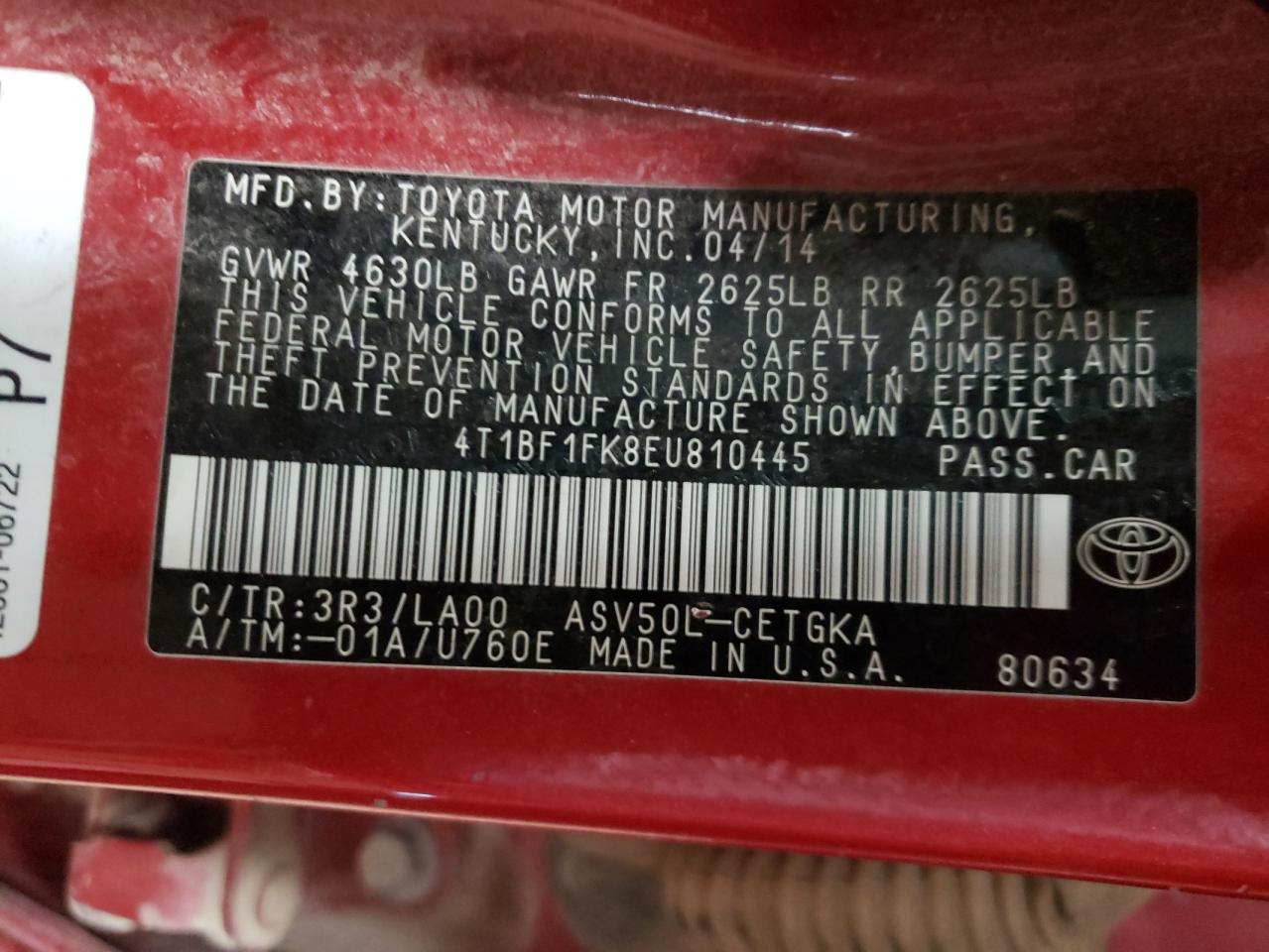 Photo 10 from auction – 2014 TOYOTA CAMRY L with VIN 4T1BF1FK8EU810445